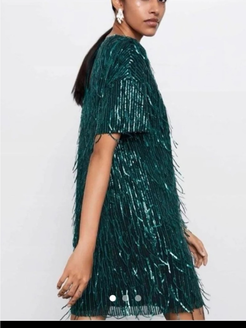 NWT ZARA Sequin Fringed Mini Dress in Green size Medium - Picture 4 of 12